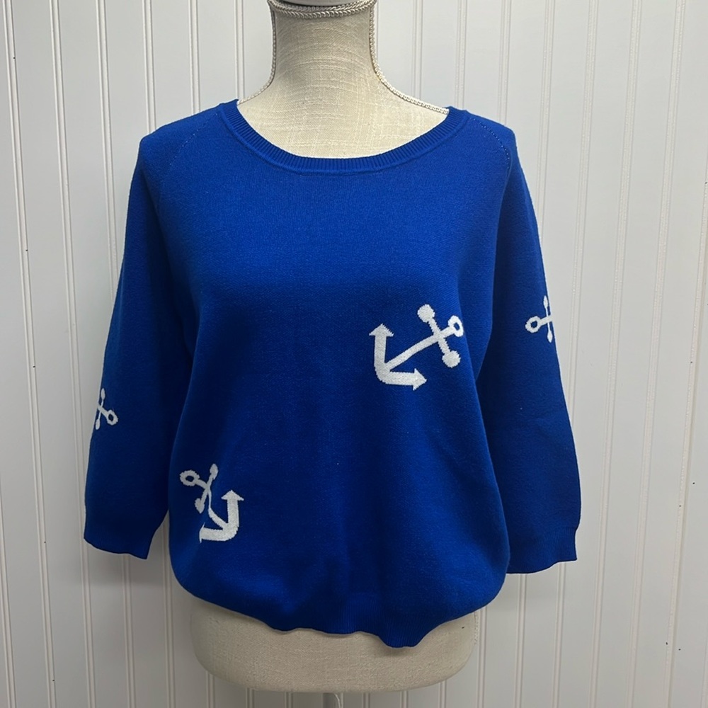 Maude Vivante Knit Sweater‎ Nautical Anchor Royal Blue Sz M